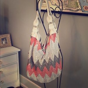 Big Buddha large pink and gray chevron purse